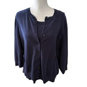 Talbots Woman Cotton Sweater Set Navy Blue 3X Plus